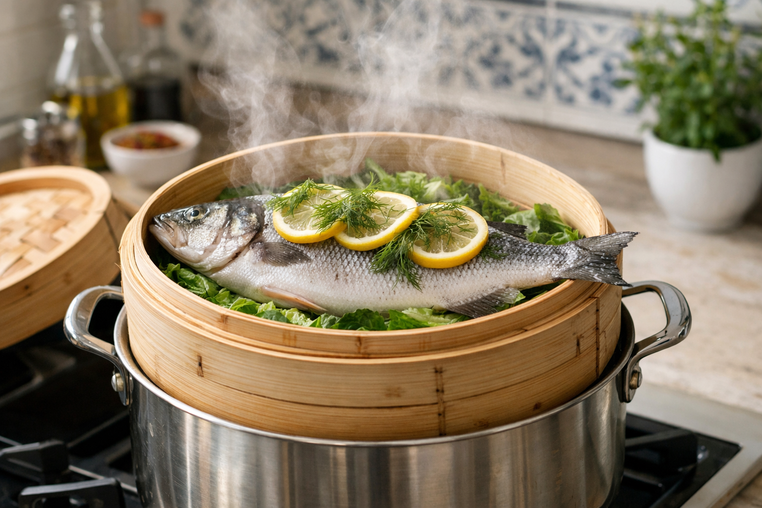 Tencerede buğulama yöntemiyle pişen taze balık